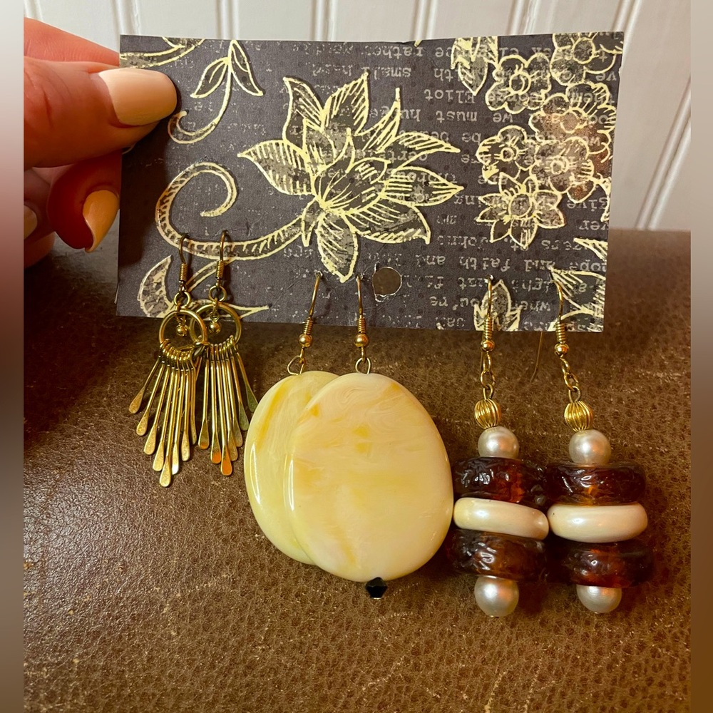 3 Pair of Vintage Beachy Boho Pierced Dangle Earrings